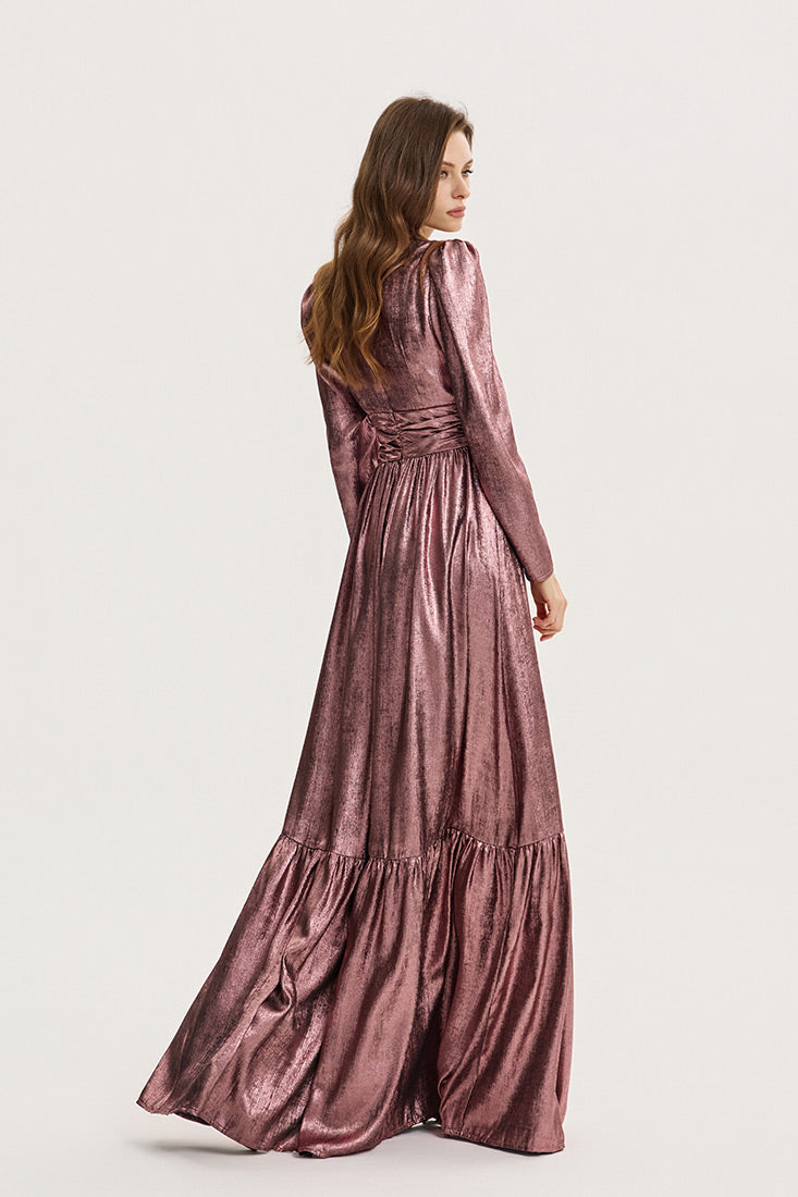 Metallic Georgette Gown with Chest Cutout