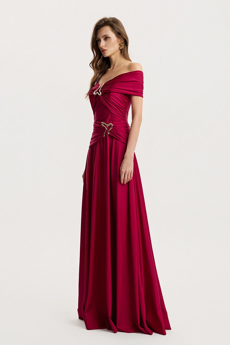 Off-Shoulder Gown with Gold Detail