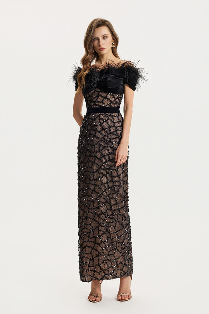 Sequined lace Column Dress Black / XS Sequined lace Column Dress Black / XS