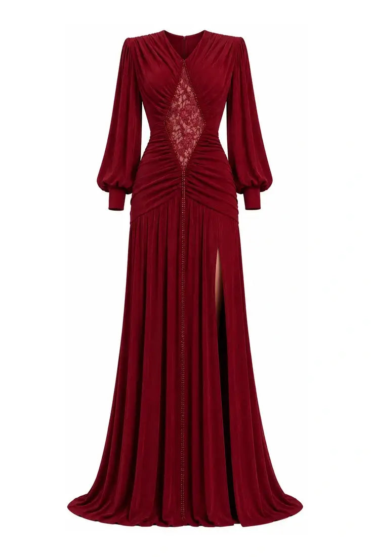 Draped Lace-Inset Gown