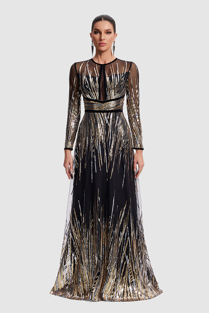 Black Gold Sequin Gown