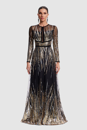 Black Gold Sequin Gown