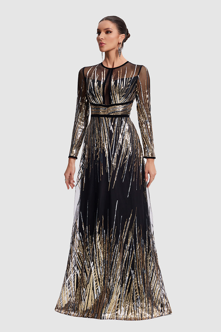 Black Gold Sequin Gown