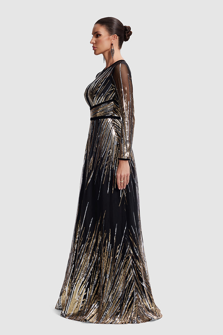 Black Gold Sequin Gown