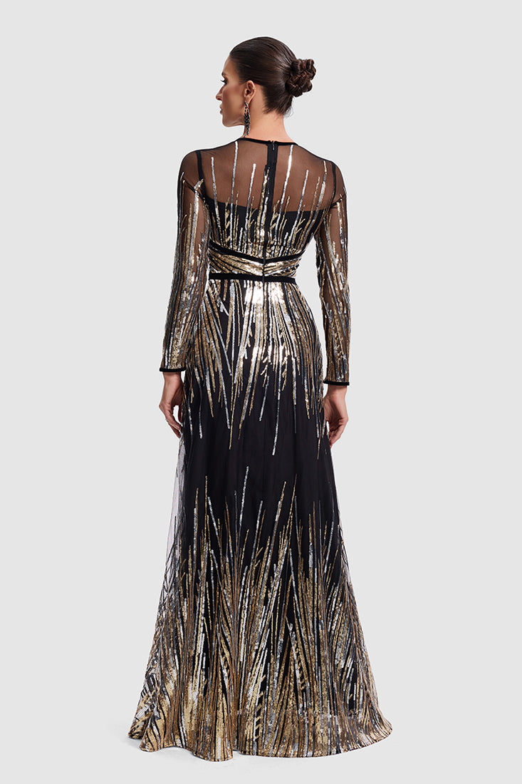 Black Gold Sequin Gown