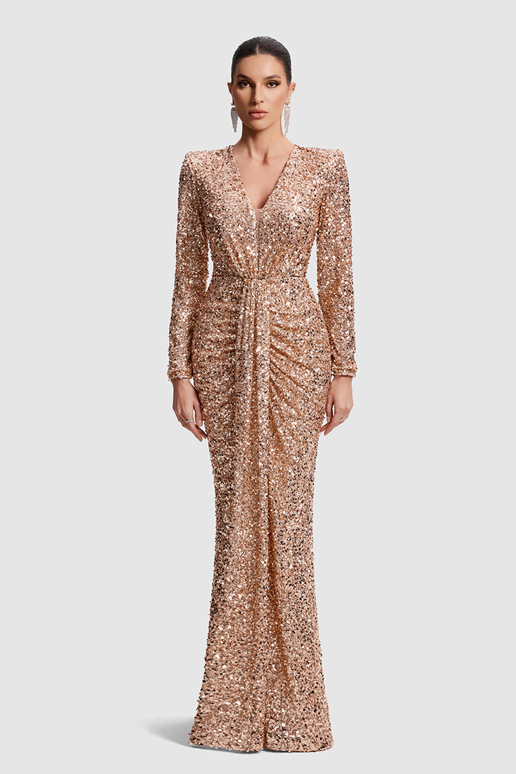 V-Neck Sequin Gown