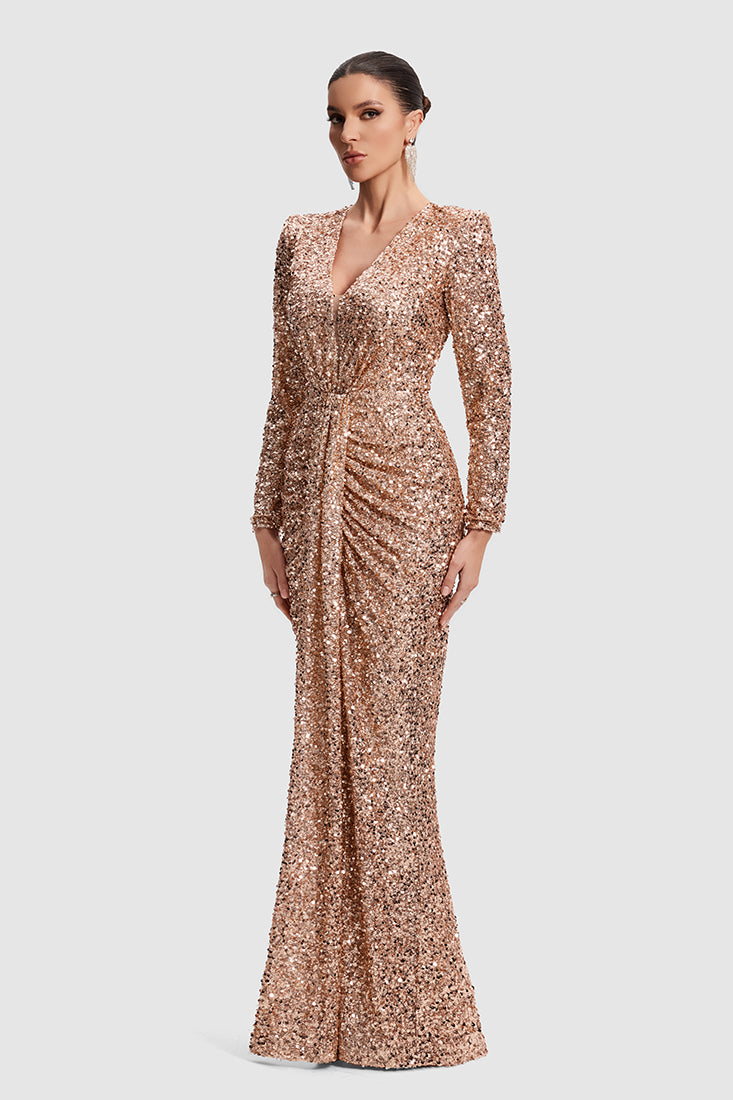 V-Neck Sequin Gown
