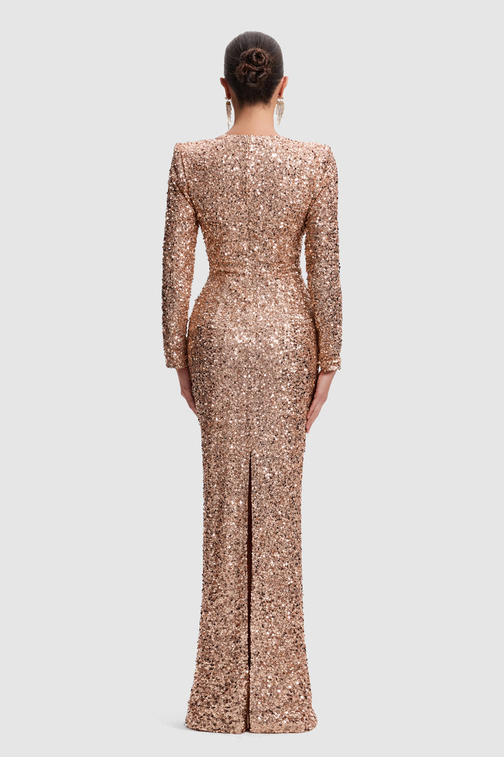 V-Neck Sequin Gown