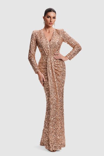 V-Neck Sequin Gown