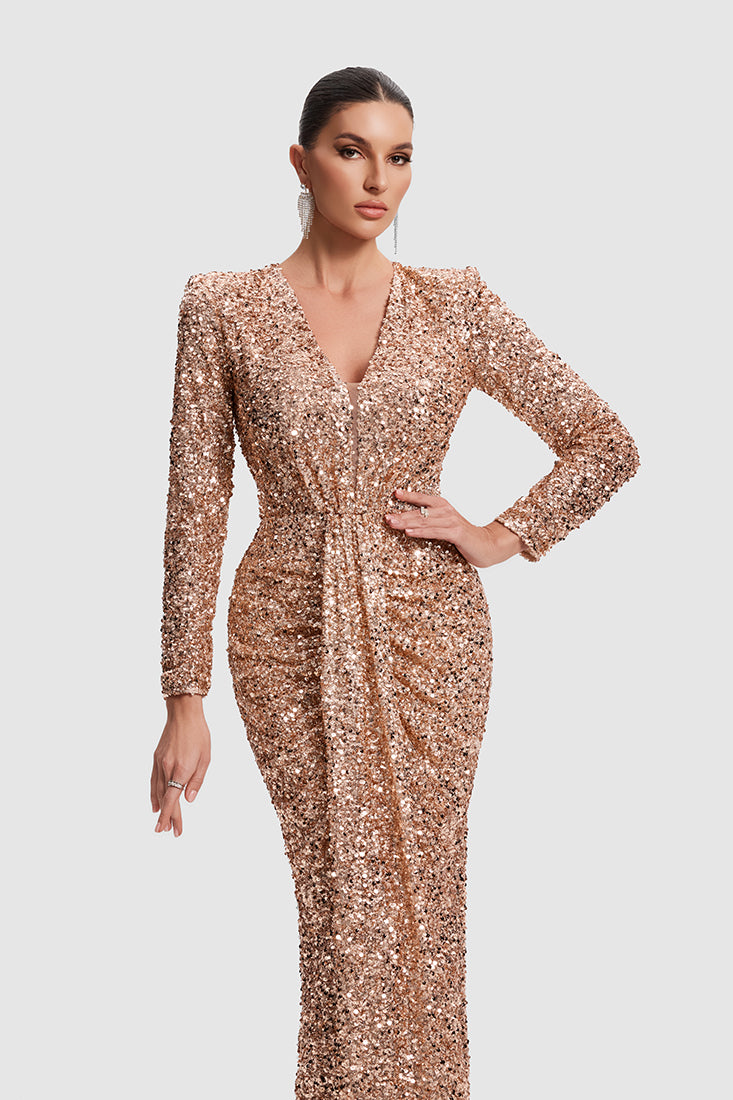 V-Neck Sequin Gown