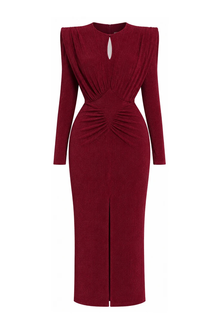 Draped Keyhole Midi Dress