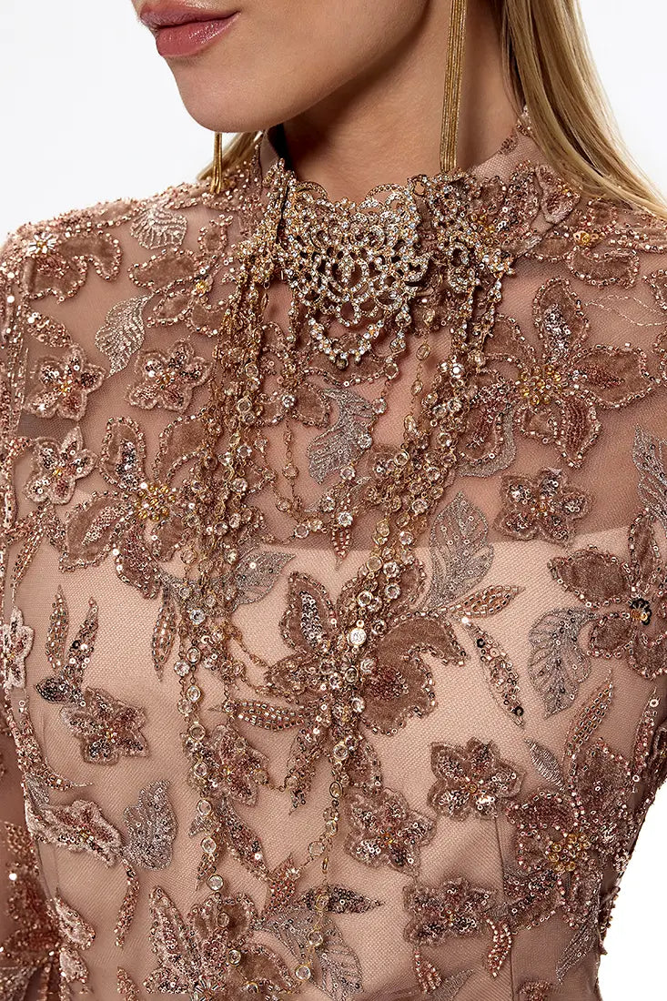 High-Neck Embroidered Maxi Dress