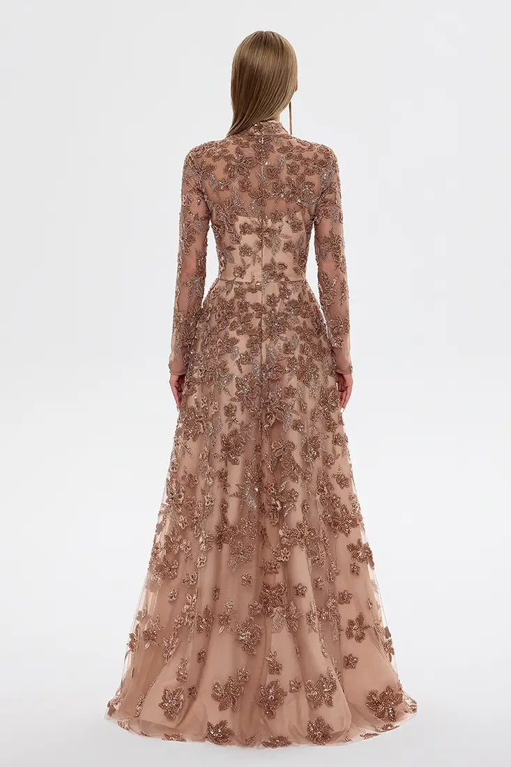 High-Neck Embroidered Maxi Dress