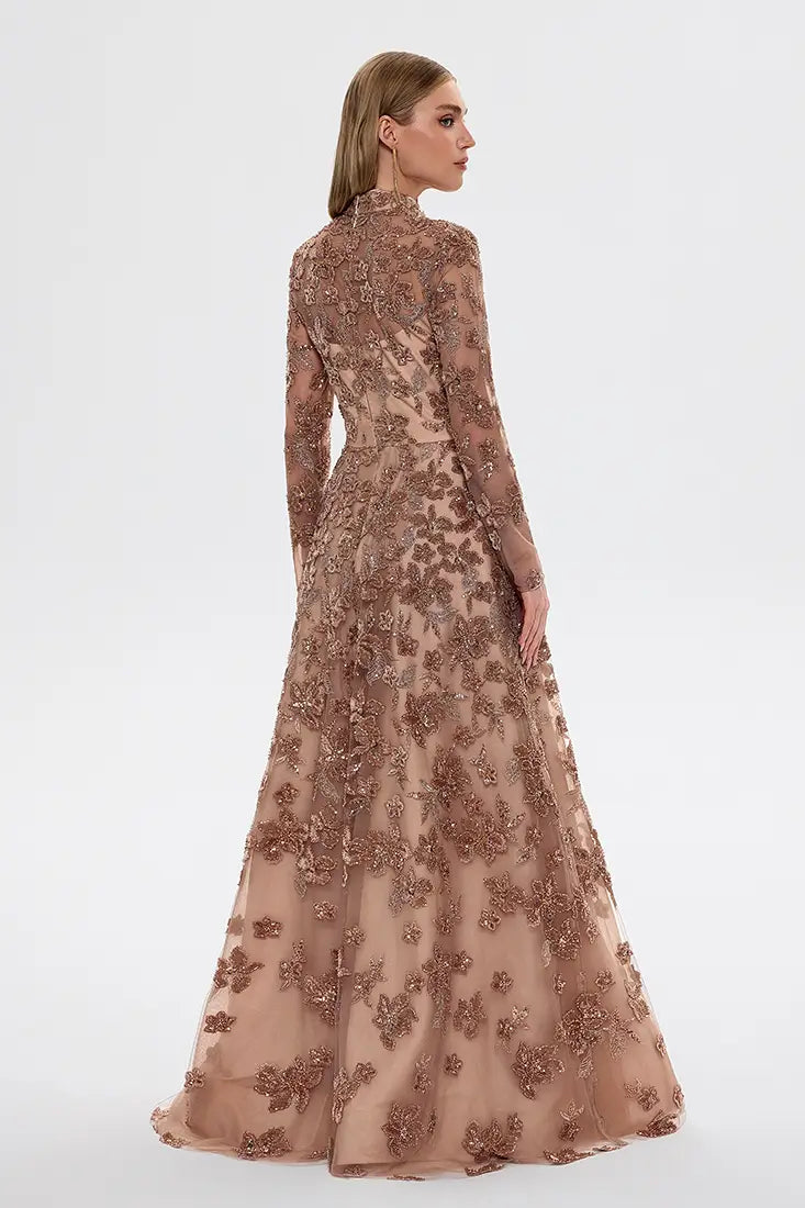 High-Neck Embroidered Maxi Dress