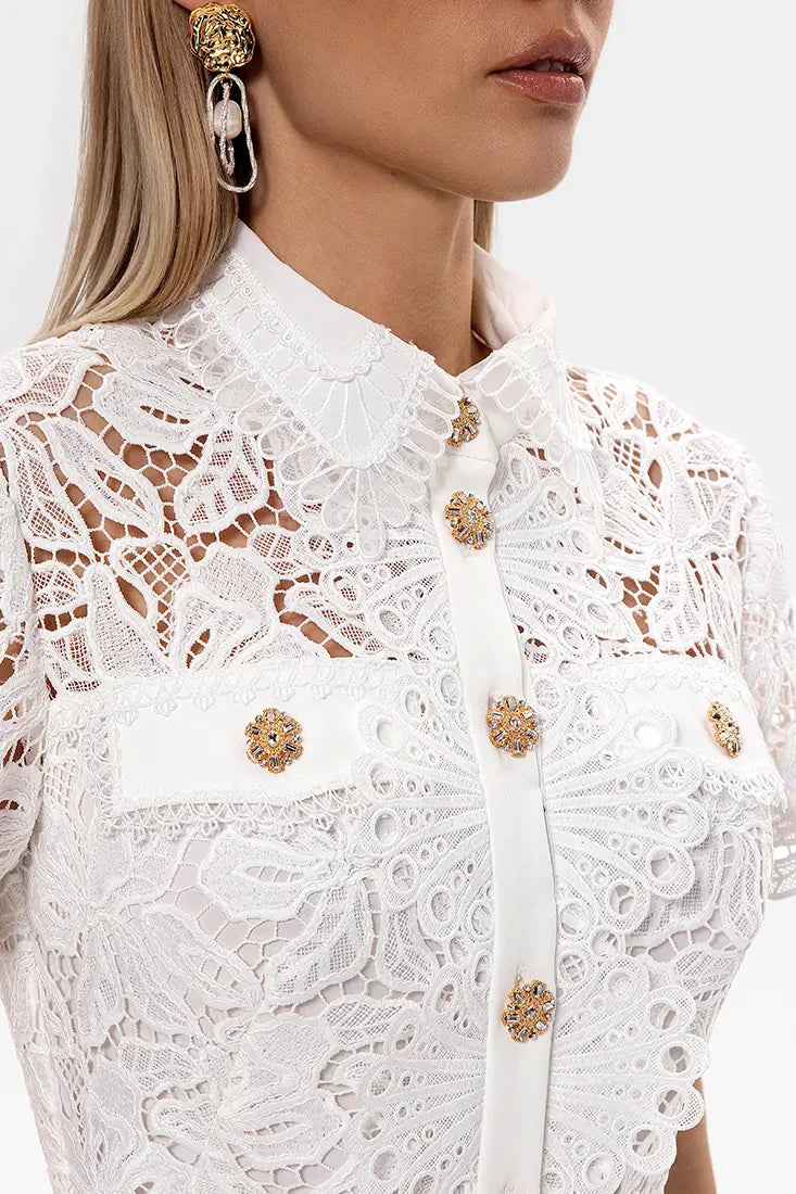 Floral Lace Midi Shirt Dress