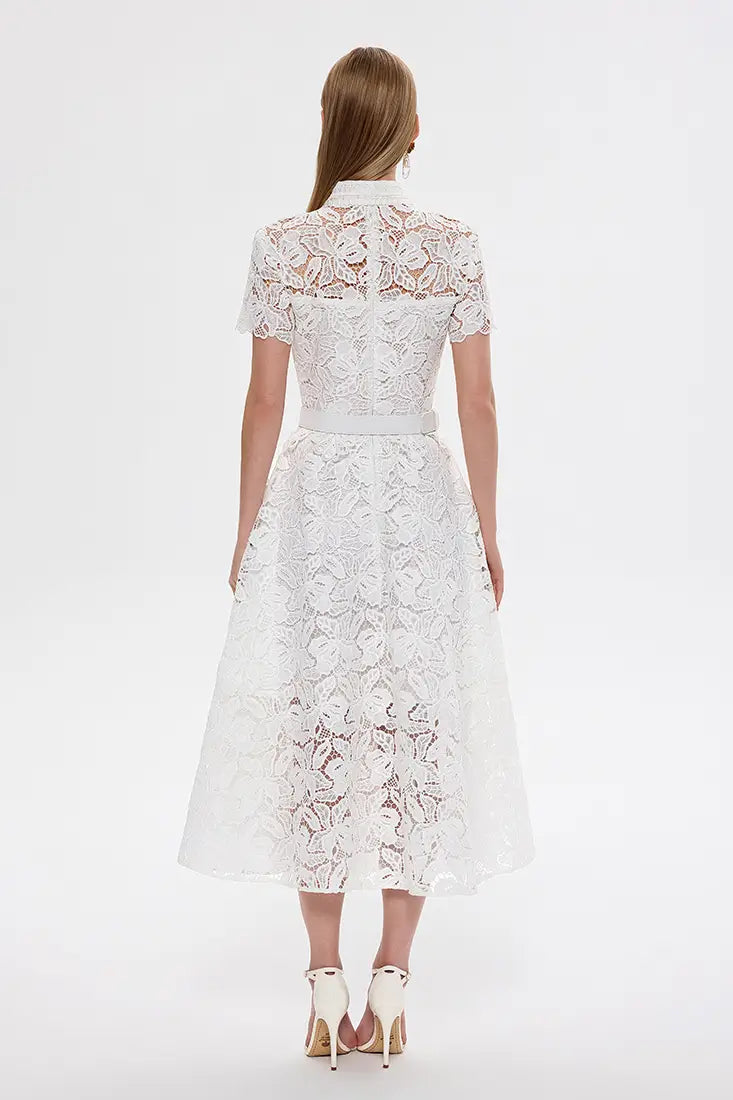 Floral Lace Midi Shirt Dress