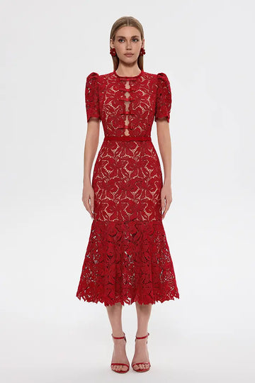 Embroidered Lace Mermaid Midi Dress