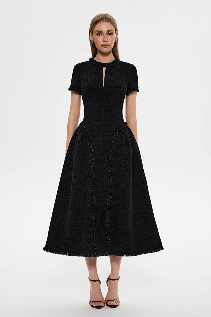 Flared Tweed Midi Dress