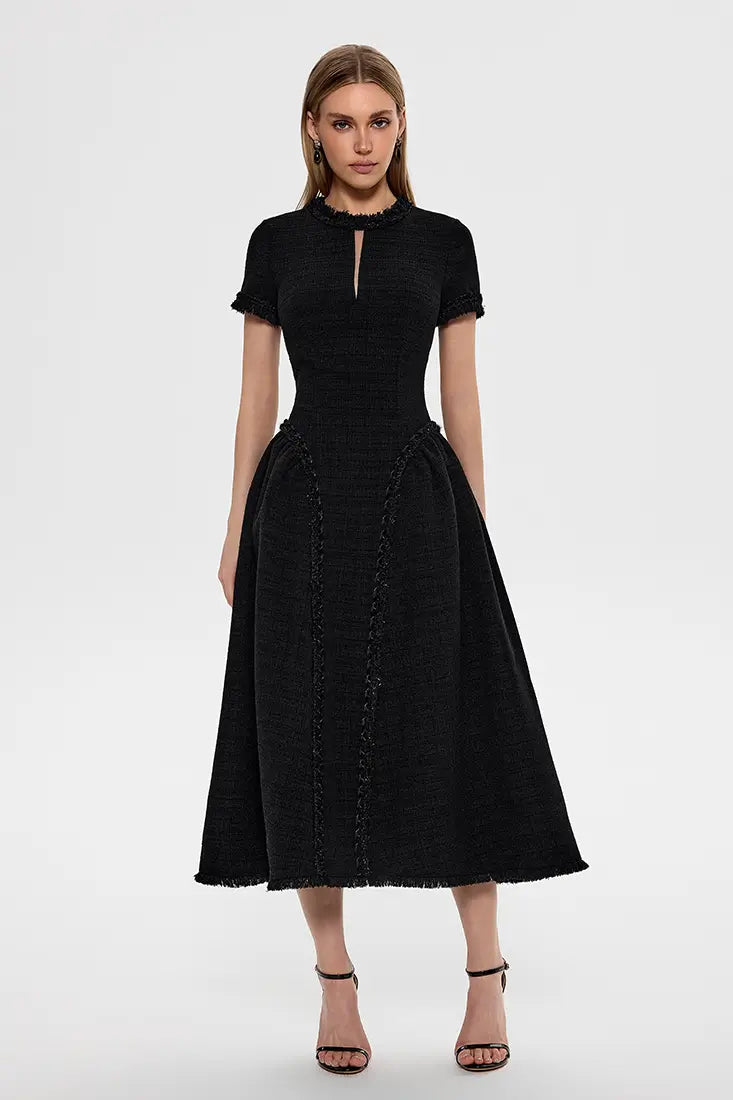 Flared Tweed Midi Dress