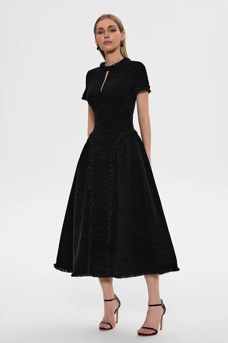 Flared Tweed Midi Dress