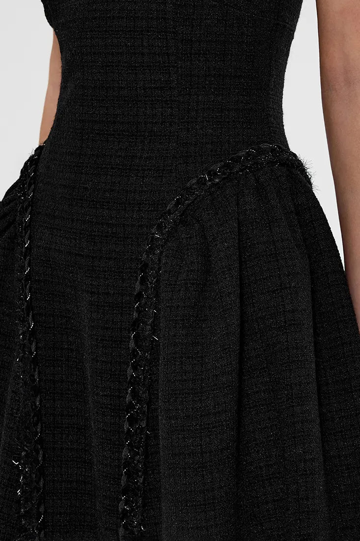 Flared Tweed Midi Dress