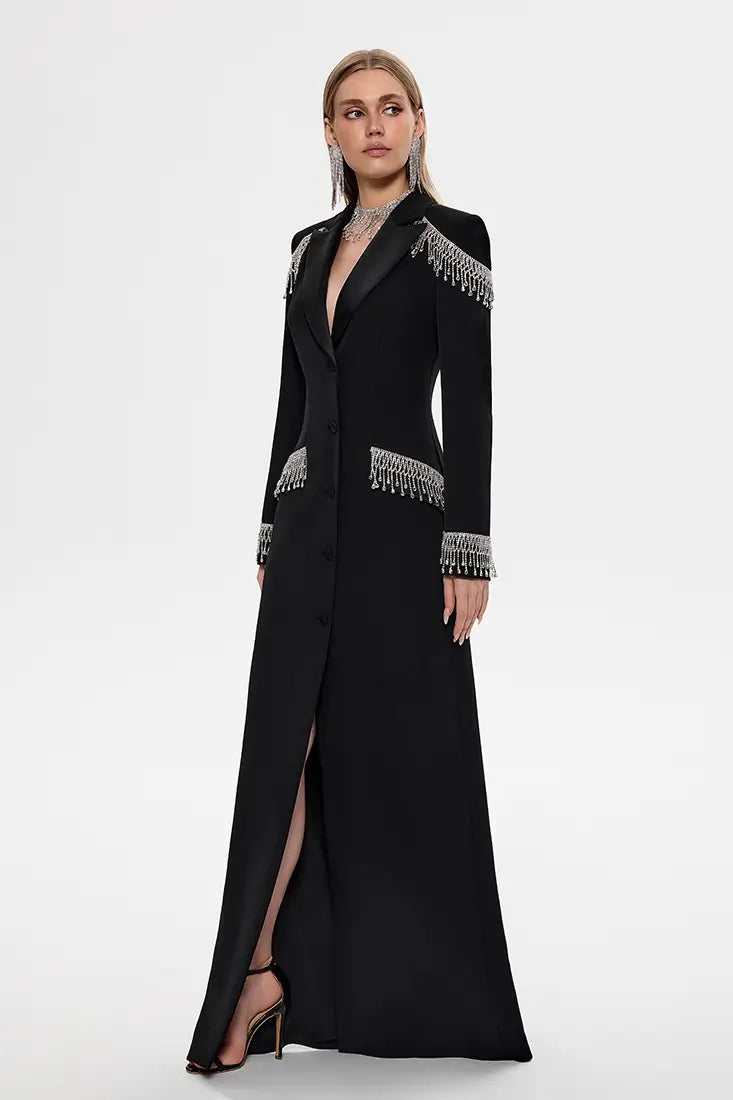 Jacket-Style Evening Dress with Crystals Black / XS Jacket-Style Evening Dress with Crystals Black / XS