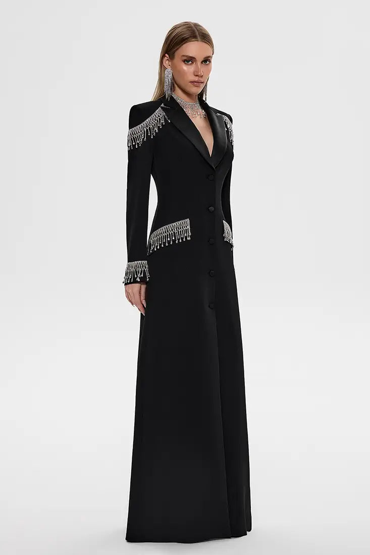 dress jackets for evening wear Long Formal with Beaded Long-Sleeve Jacket Navy / 14 quality chiffon fabric Jacket-Style Evening Dress with Crystals