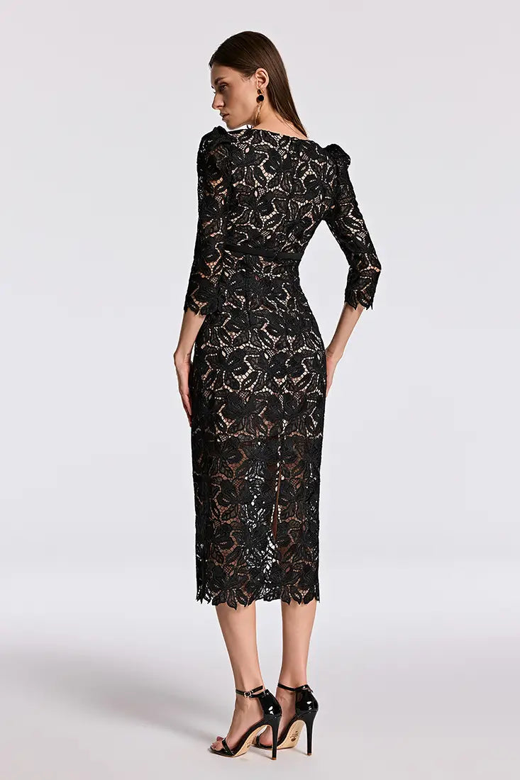 Embroidered Lace Midi Dress
