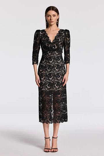 Embroidered Lace Midi Dress