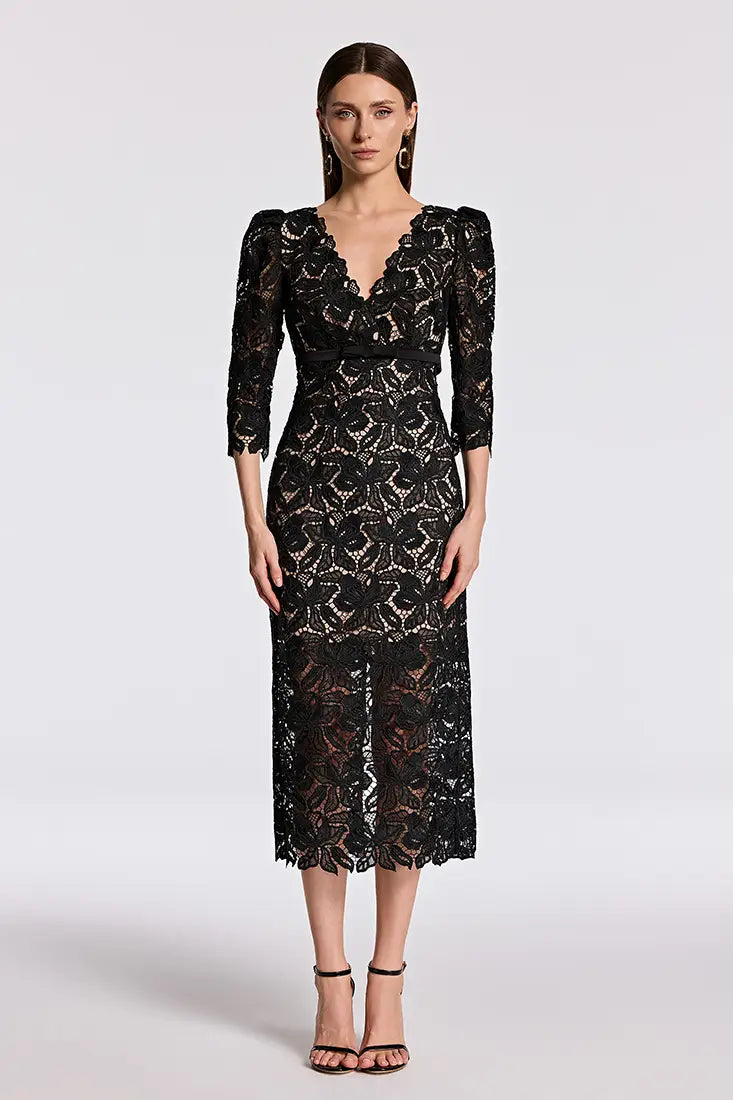 Embroidered Lace Midi Dress