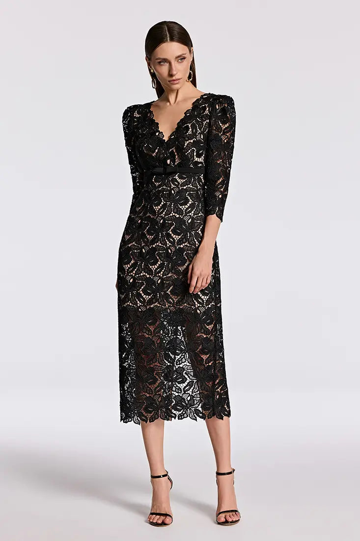 Embroidered Lace Midi Dress