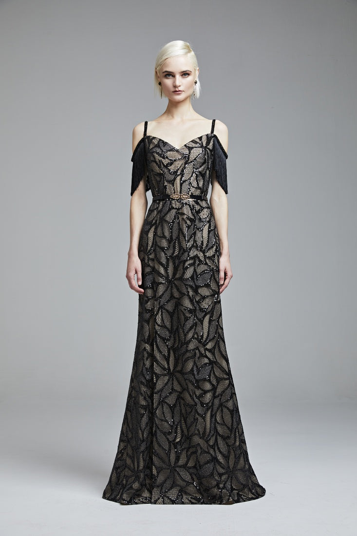 Sequin embroidered long dress