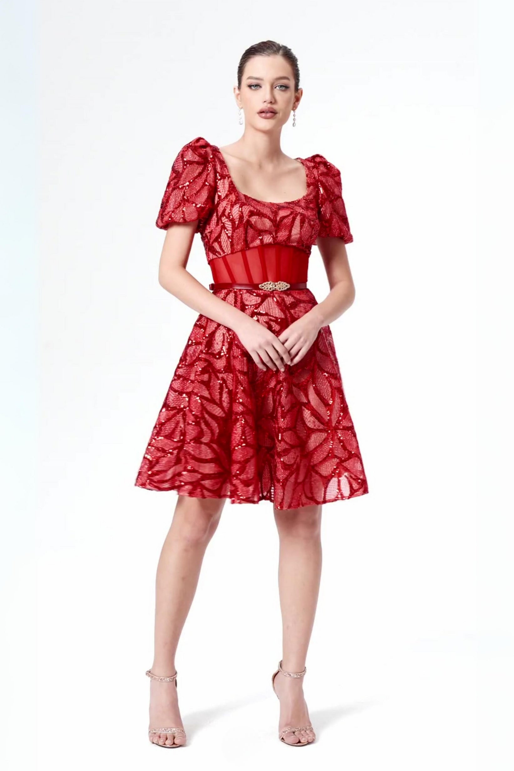 Sequin embroidered short dress