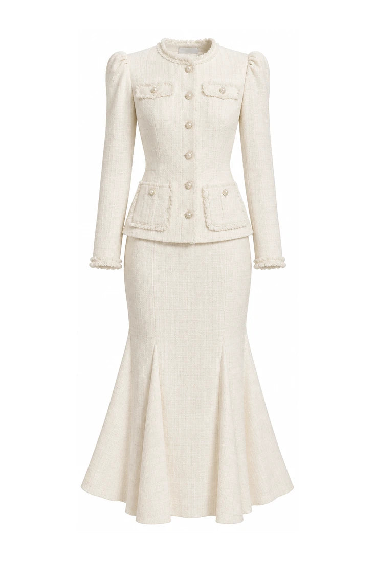 Fringe-Trim Tweed Skirt Suit