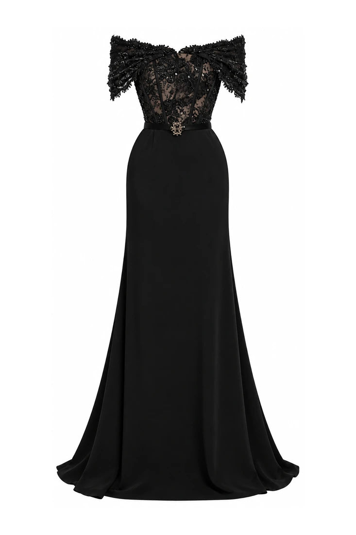 Off-Shoulder Lace Corset Gown