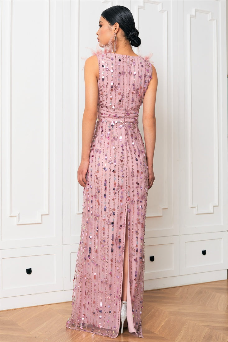 Droplet embroidered long dress