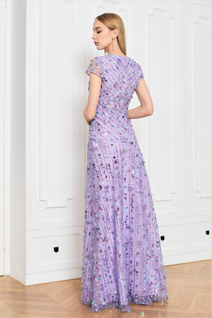 Droplet embroidered long dress