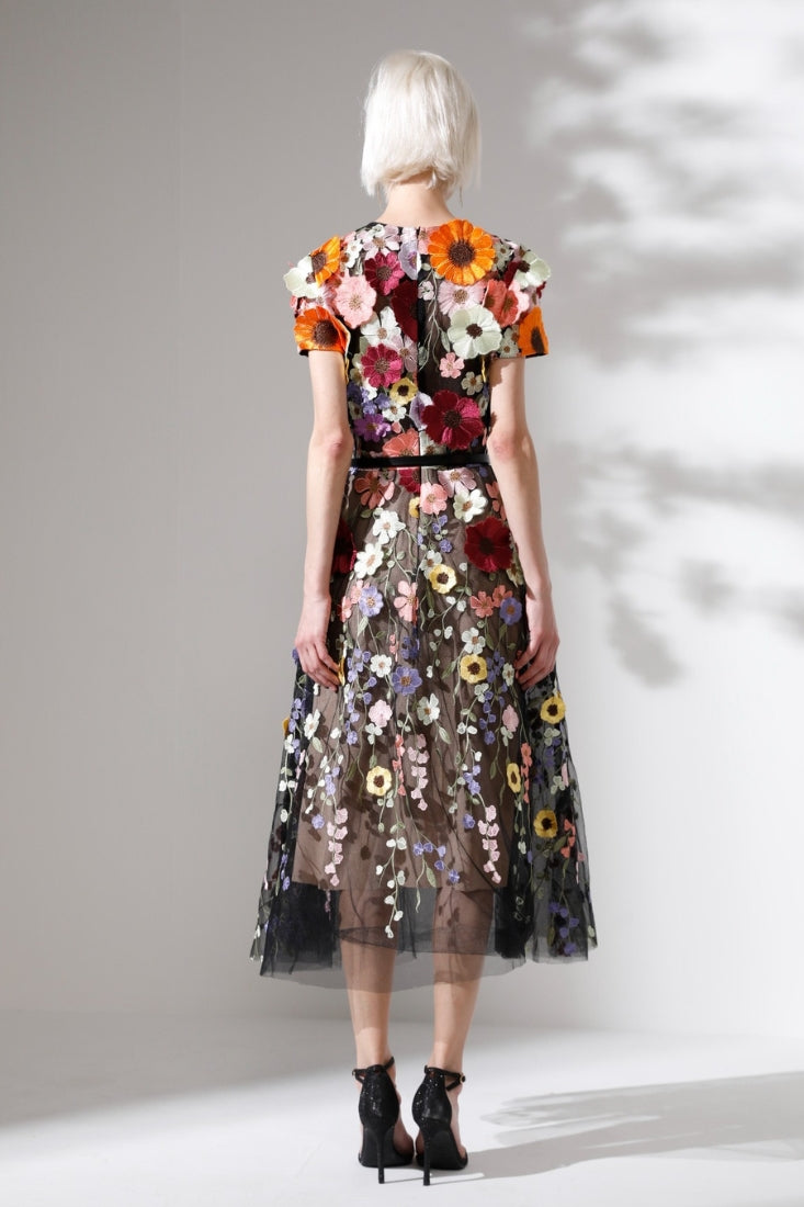 3D Floral Midi Dress