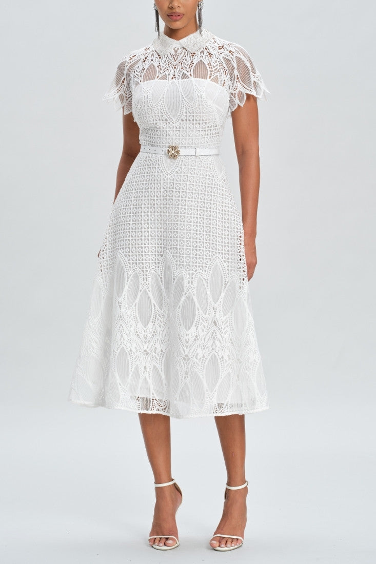 Petals Embroidery Midi Dress