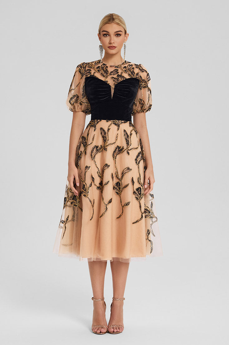 Petal Whisper Tulle Midi Dress