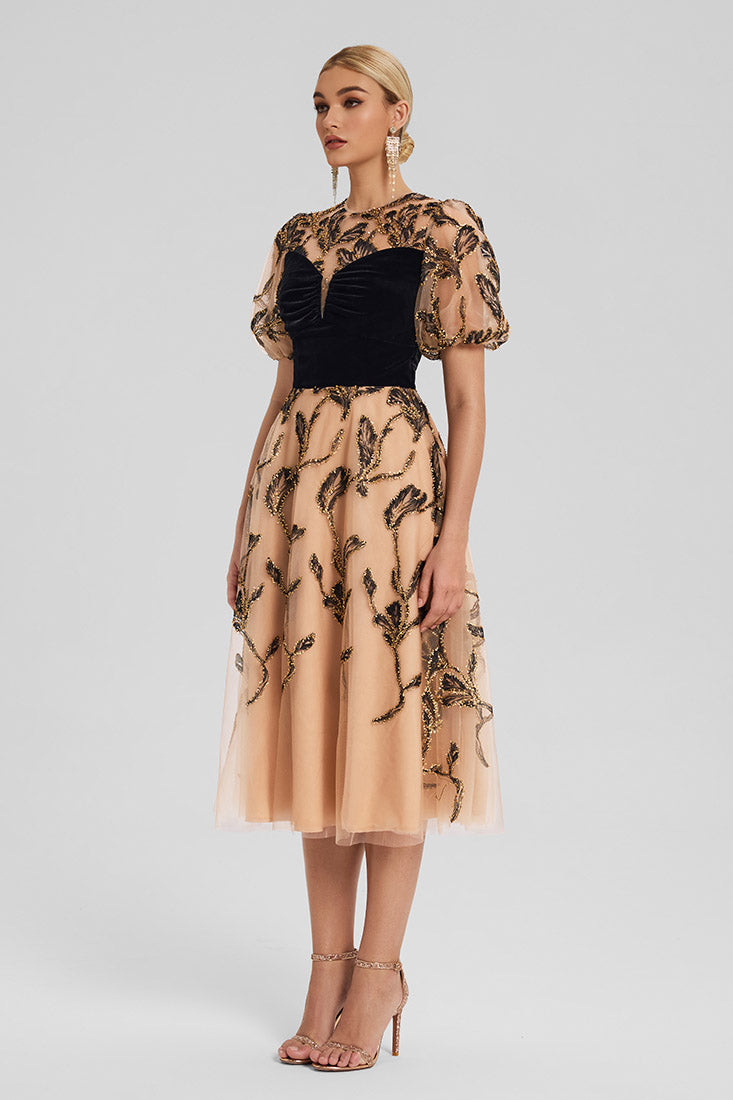 Petal Whisper Tulle Midi Dress