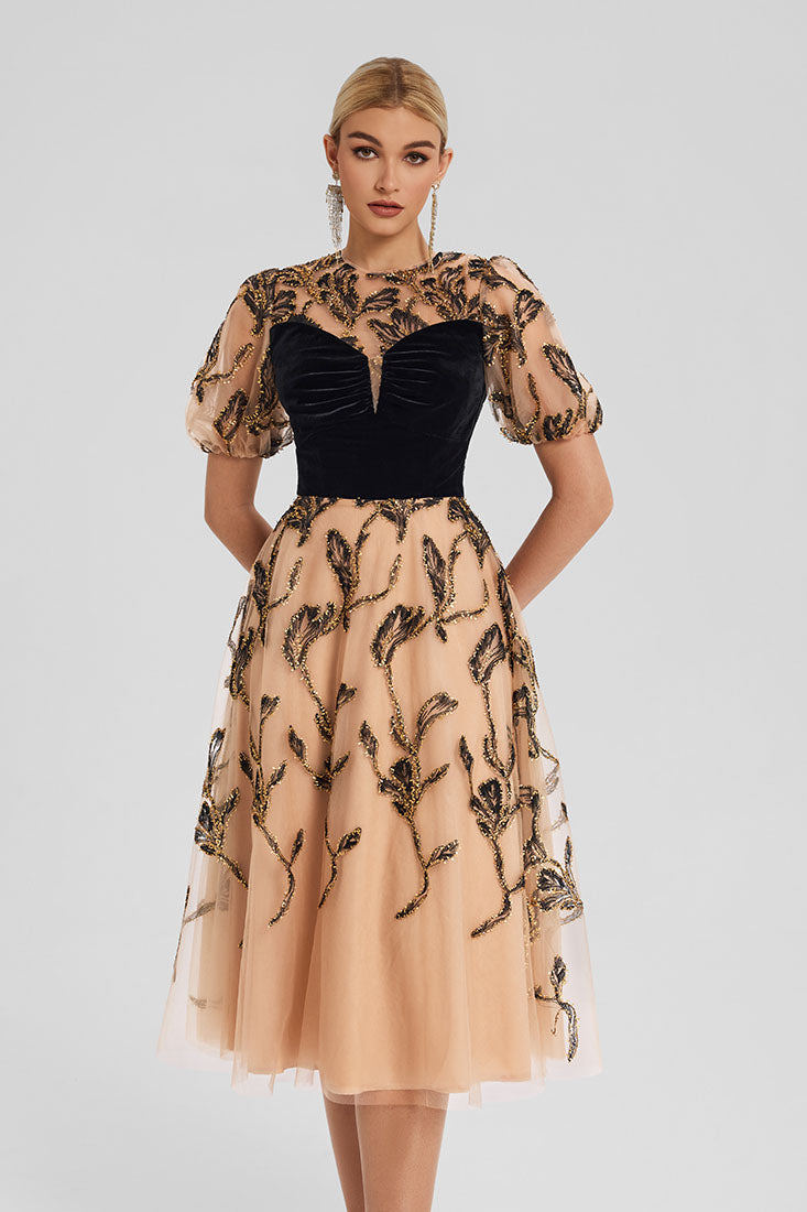 Petal Whisper Tulle Midi Dress