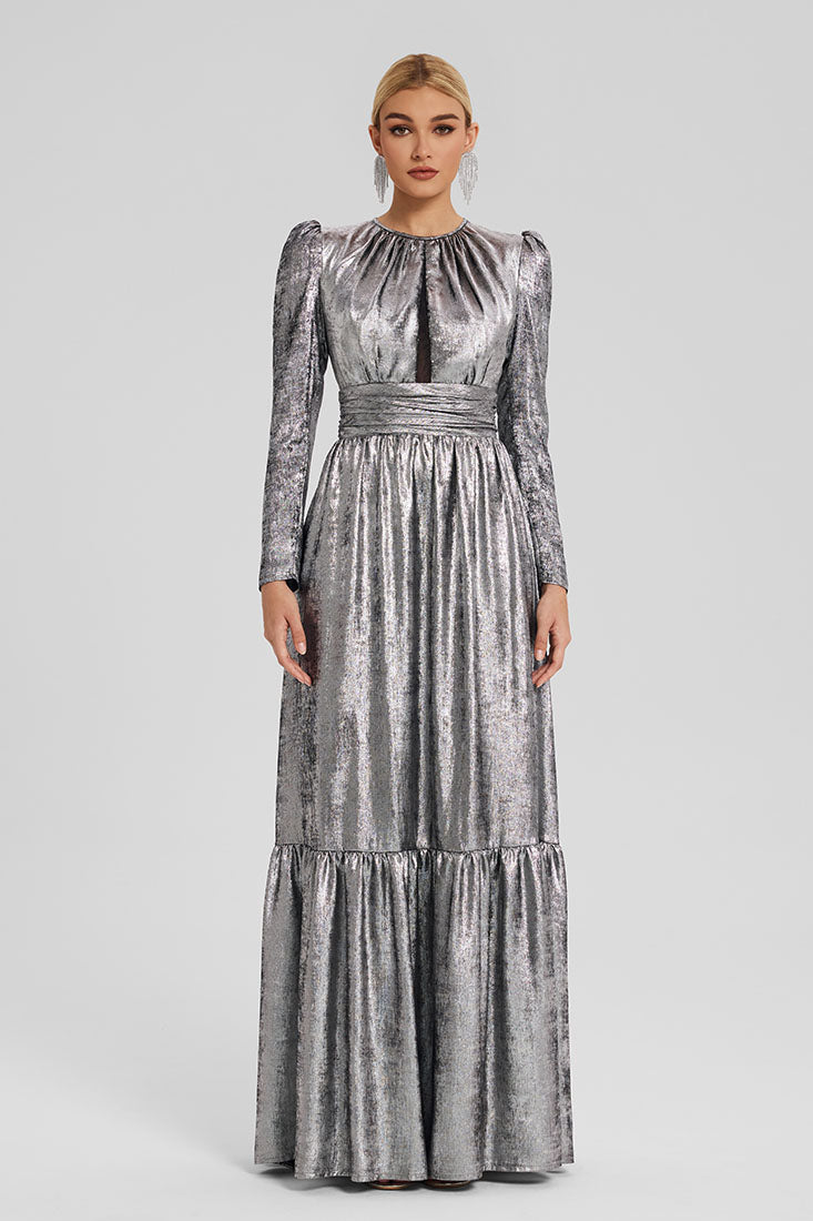 Metallic Georgette Gown with Chest Cutout
