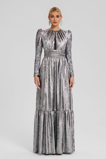 Metallic Georgette Gown with Chest Cutout