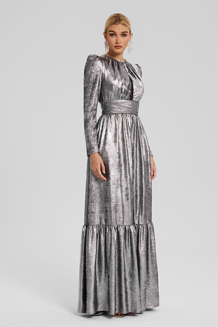 Metallic Georgette Gown with Chest Cutout