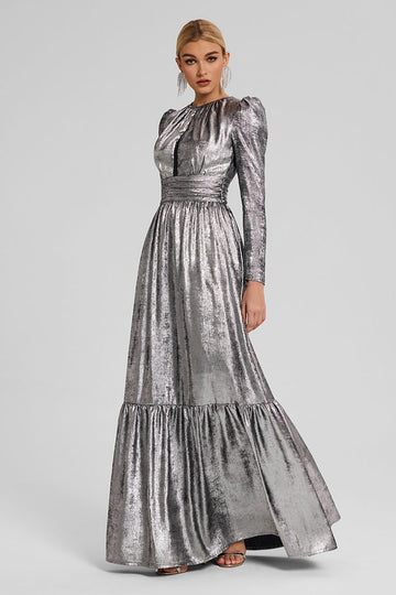 Metallic Georgette Gown with Chest Cutout