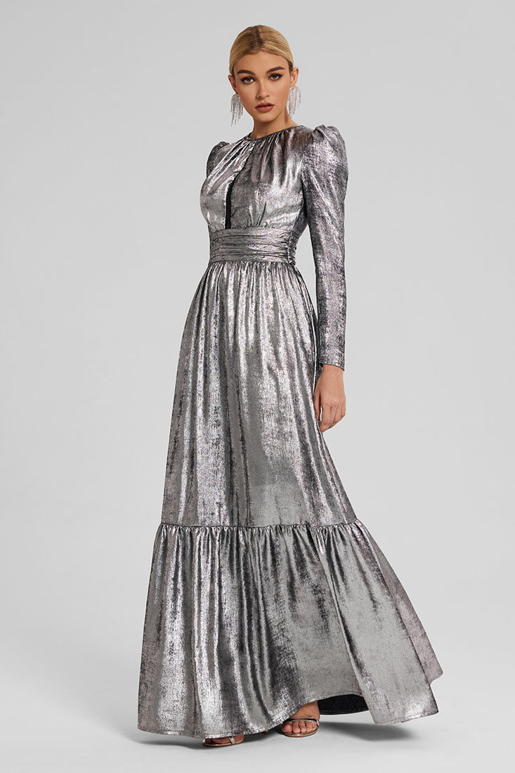 Metallic Georgette Gown with Chest Cutout