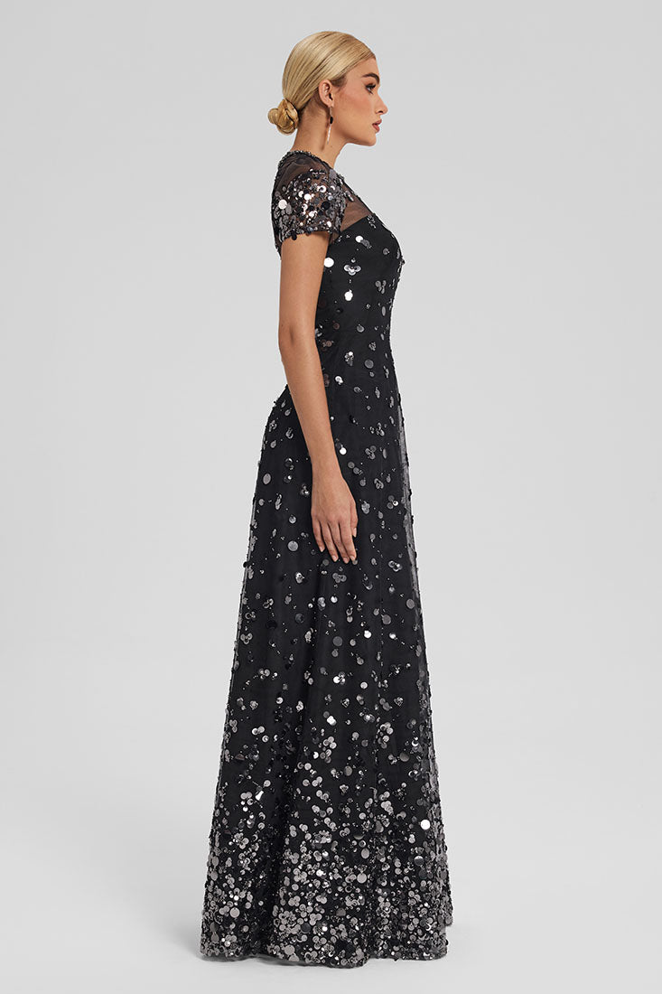 Sequin Tulle Evening Gown