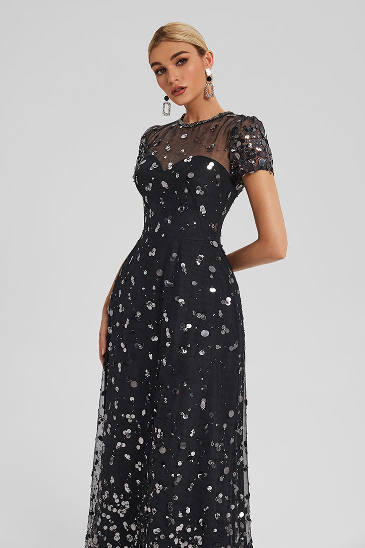 Sequin Tulle Evening Gown