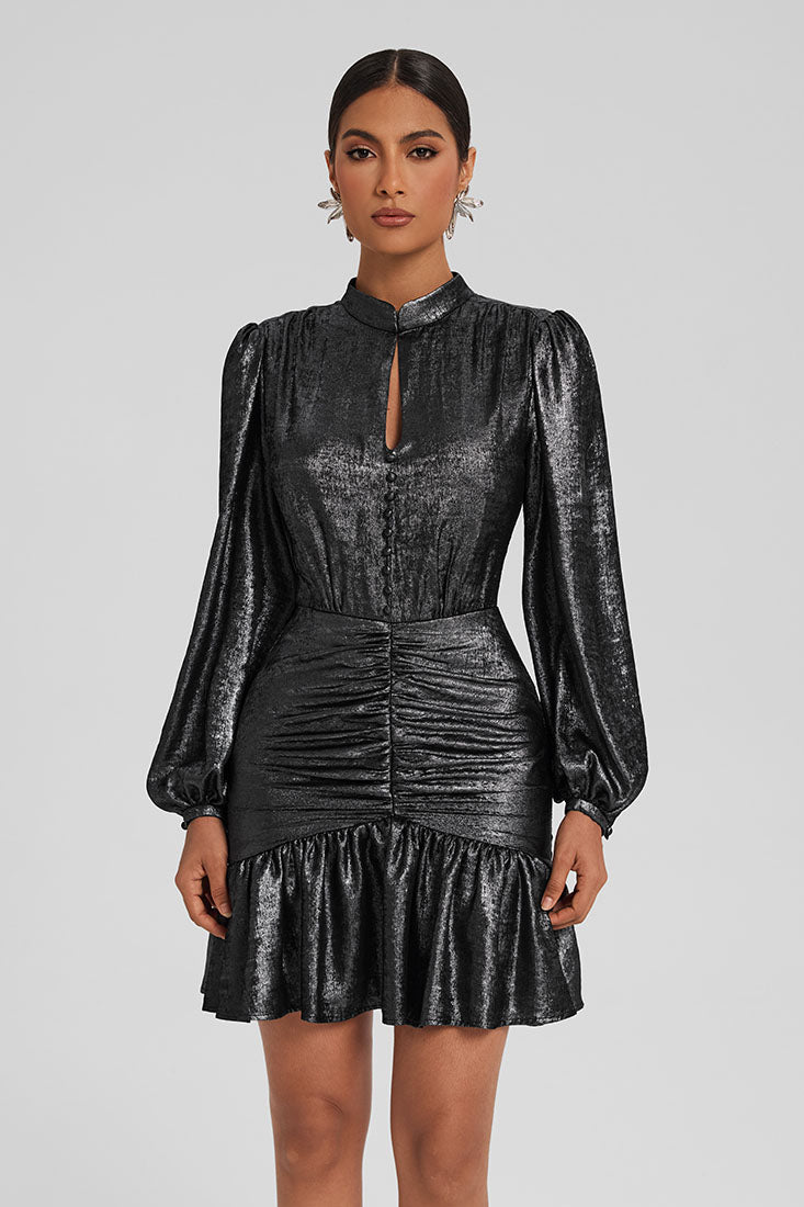 Draped Mini Dress with Ruffled Hem